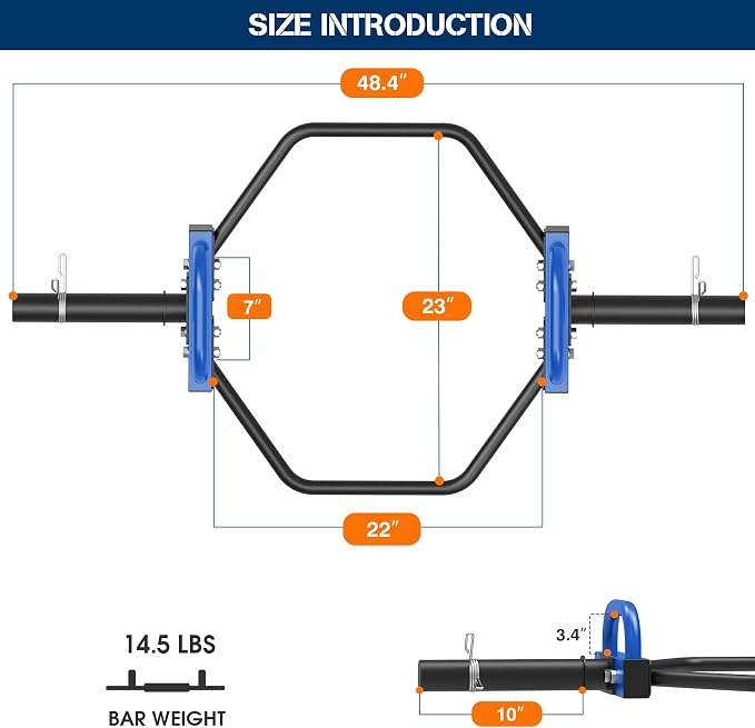 Hex Trap Bar 2-Inch Olympic Weightlifting Barbell,48.6" Deadlift Bar for Squats,Shrugs,Push-Ups,400Lbs Weight Capacit Suitable Home Gym Equipment Workouts for Beginners,Women,Men-Multiple Colors
