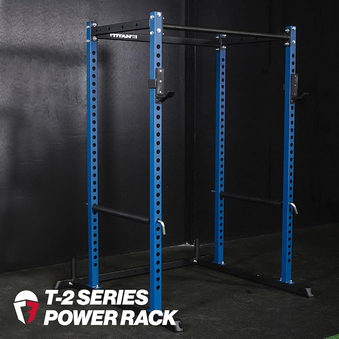 Titan Fitness T-2 Series Short Power Rack, Skinny Pull Up Bar, Pin and Pipe Safeties, Standard J-Hooks, for Home Garage Gym Weightlifting and Strength Training