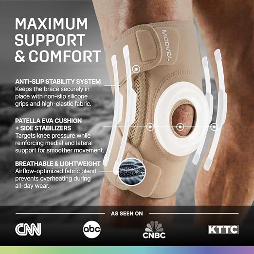 Modvel Knee Brace with Side Stabilizers & Patella Gel Pads for Pain Relief and Joint Support Breathable, Non-Slip Compression Sleeve for Men & Women, Arthritis, Meniscus, ACL Recovery