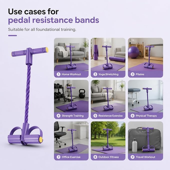 Pedal Resistance Bands with Handles for Women, Multifunction Foot Pedal Resistance Band,6-Tube Resistance Bands with Handles, Training Abdomen, Waist, Arms & Legs Durable Pedal Exerciser
