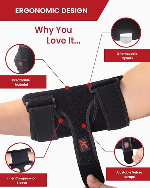Hurmoya Elbow Brace Night Sleep, Cubital Tunnel, Ulnar Nerve Entrapment | Comfortable Compression Sleeve Immobilizer, Elbow Splint with 2 Removable Metal Splints, Pain Relief for Men and Women (L)