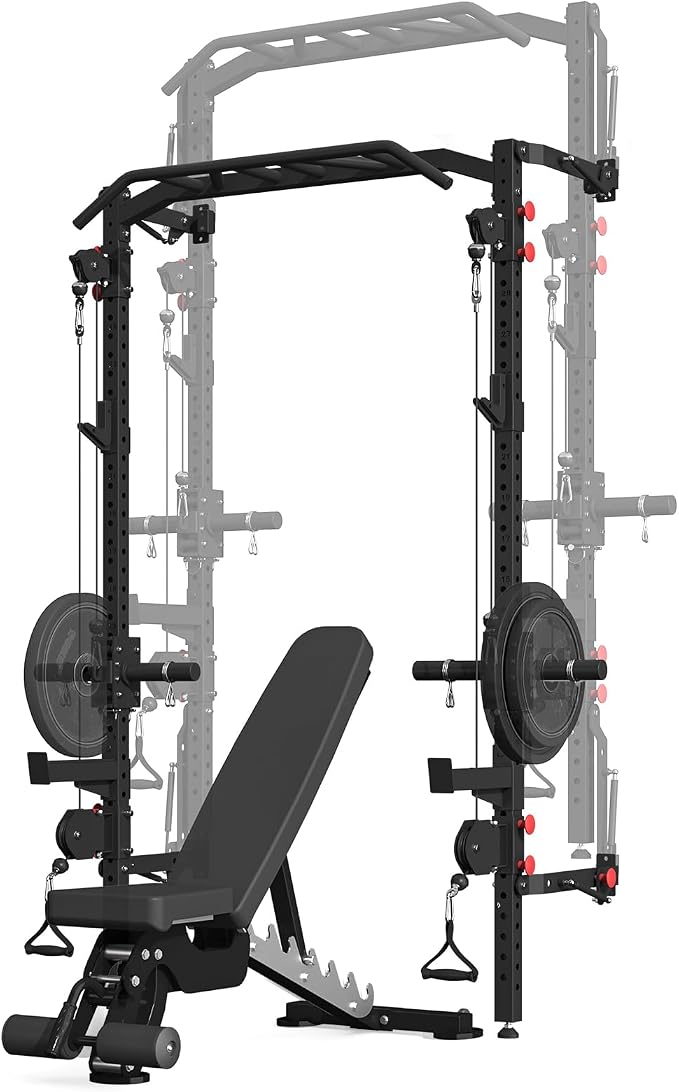 Wall Mounted Power Rack with Cable Crossover, Foldable Squat Rack | Dual Pulley System With Pull Up Bar, J-Hooks, 800 LB Capacity, Space-Saving Design for Full-Body Home Gym Strength Training