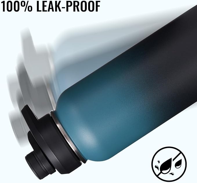 Fijinhom Insulated Water Bottle with Handle, 304 Stainless Steel Water Bottles with Wide Mouth, Double Wall Vacuum Sports Water Bottle, BPA Free, Keep Cold and Hot, 32 Ounces Blue&Black