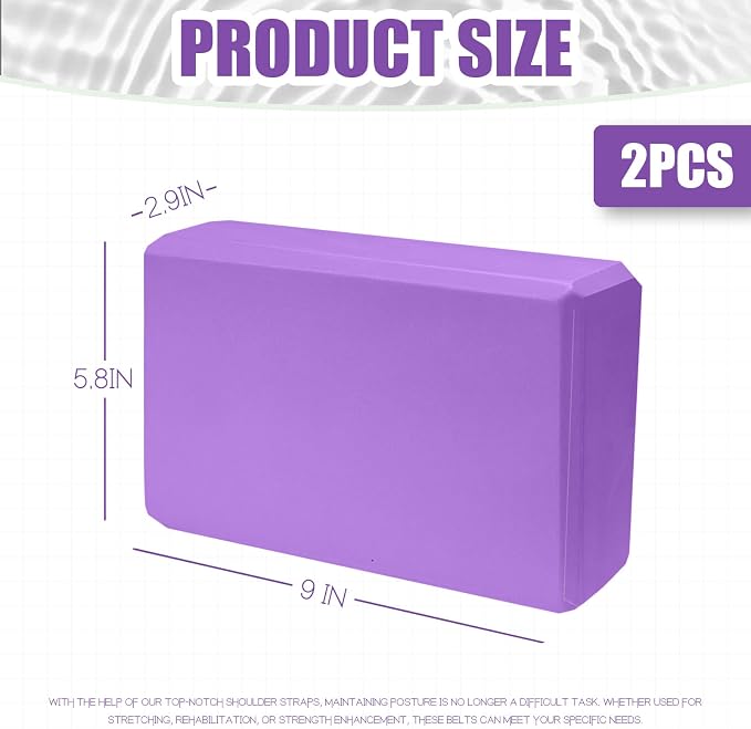 Septo 2 Pcs Yoga Blocks, 9x6x3 Inch Foam Blocks for Pilates | High density EVA foam Yoga Props lightweight non-slip surface for meditation stretching balance training