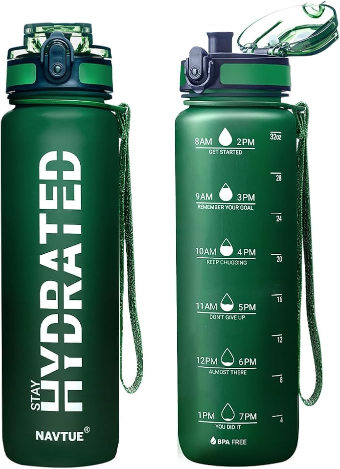 Water Bottle 32 oz Motivational Time Marker Tritan Bottle | BPA-free Tritan water bottle with time marker leakproof Lightweight portable Easy Clean Brush for Gym, Travel, School, Office
