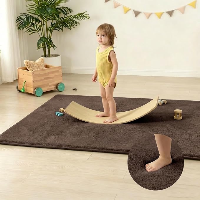 Huloo Sleep Baby Play Mat for Floor,50"×65" Playpen Mat for Toddler,Infant,Kids,1.3" Thick Elasti Foam Non-Slip Nursery Rug,Water Repellent Soft Padded Floor Mats for Tummy Time,Crawling(Dark Brown)