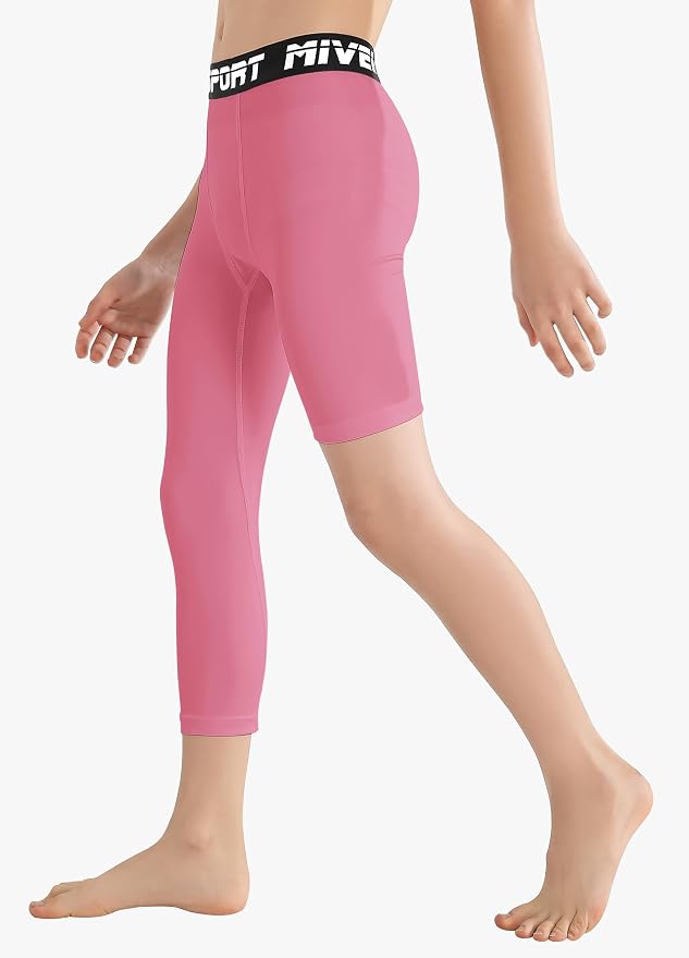 MIVEI One Leg Compression Tights Youth Boys Basketball Leg Sleeve | Kids Compression Pants Girls' Single Leg Tights 3/4 Leggings for Baseball Softball Soccer Running Football, Sports Base Layer