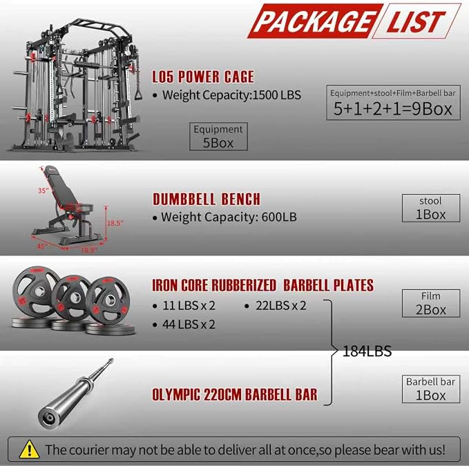 Multi-Purpose Squat Rack,Smith Machine Weight Rack Set with Cable Crossover System, Home Gym Power Racks, Power Racks and Packages