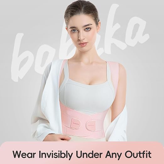 babaka Posture Corrector for Women, Invisible Lightweight Adjustable Back Brace for Upper and Lower Back Pain Relief, Hunchback, Hump, Scoliosis, Thoracic, Spine Corrector Under Clothes (Pink, Medium, Waist: 29''-35'')