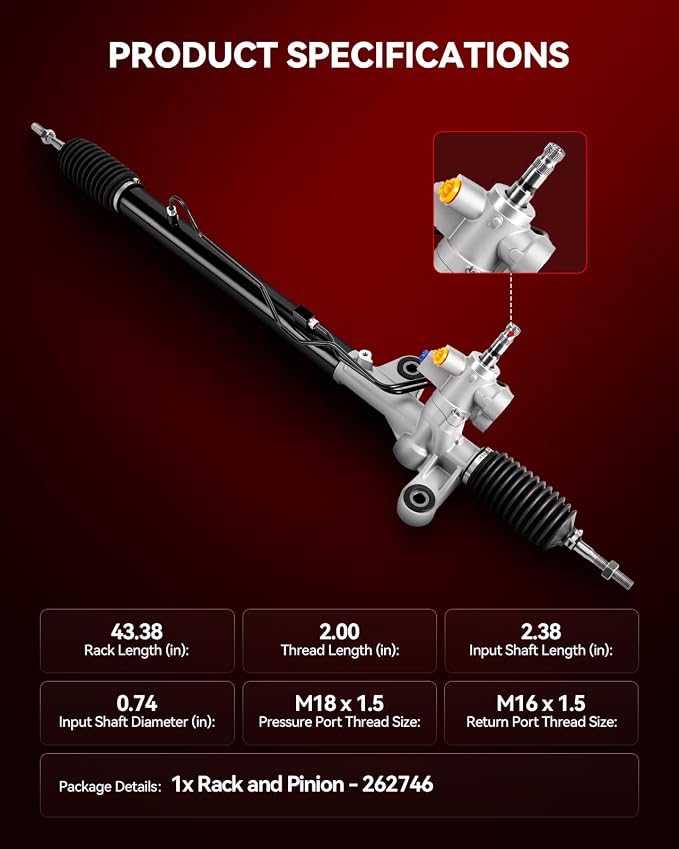 Torchbeam Power Steering Rack & Pinion Assembly Fit for 2008 2009 2010 2011 2012 Accord, Hydraulic System Steering, Replaces OEM 26-2746