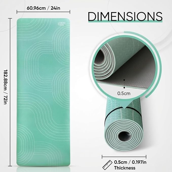 TPE Yoga Mat (72" x 24" x 5mm) - Cruise Color Non-Slip Workout Mat with Alignment Lines for Women & Men - Durable, Eco-Friendly, Latex-Free Exercise Mat for Home, Pilates & Fitness by ENERGI CORE