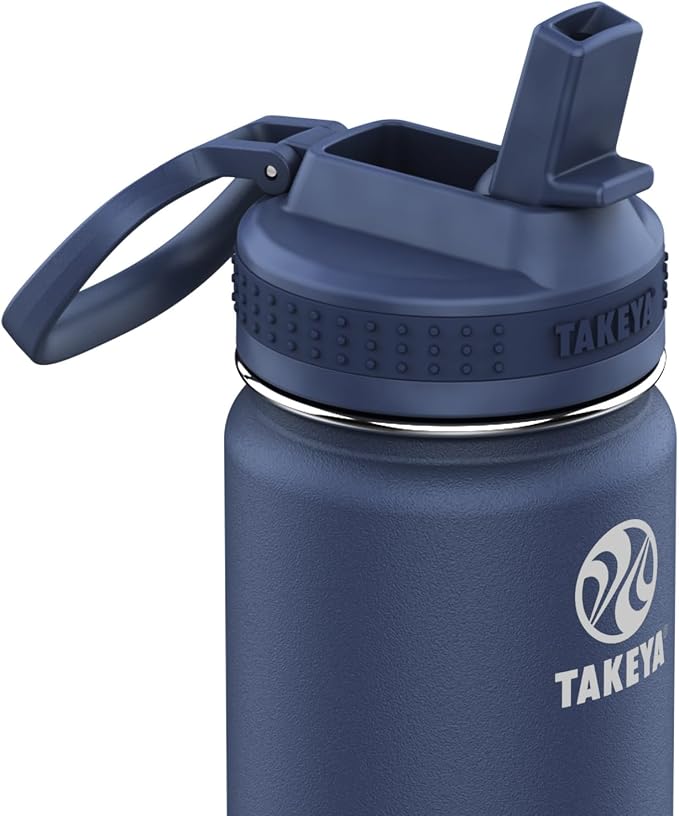 Takeya 24 oz Actives Stainless Steel Water Bottle with Straw Lid – Leakproof, Double-Wall Insulated, Keeps Drinks Cold 24 hrs/Hot 12 hrs, BPA-Free, Powder-Coated, Gym & Travel, Midnight Blue