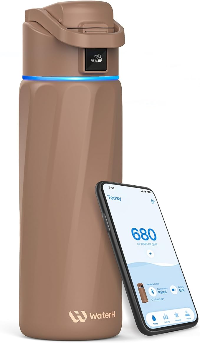 WaterH BOOST Smart Water Bottle Tracker with Reminder to Drink Water, 24oz | BPA-Free Double Wall Vacuum Insulated Stainless Steel, Leakproof, Smart App Tracking, Fits Cup Holders, Wide Mouth for School