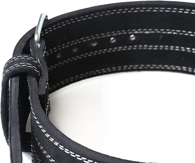 Leather Weight Lifting Belt For Powerlifting & Exercise Belt (4" Wide & 10MM Thick, Single Prong, Large)