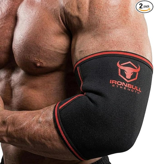 Elbow Sleeves 5mm (1 Pair) - High Performance Elbow Sleeve Support for Weightlifting, Weight Training & Powerlifting - Best Compression Straps - for Men and Women (XX-Large, Black/Red)