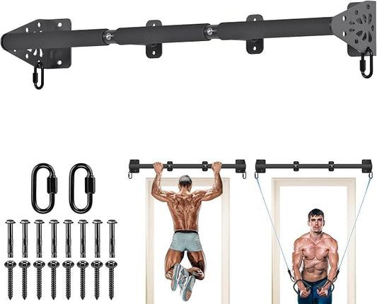Kipika Wall Mounted Pull Up Bar - Heavy Duty 500 LB Capacity Doorway Chin Up Bar for Home Gym, Sturdy Steel Construction with Resistance Band Hooks | Hanging Exercise Bar for Full Body Workout