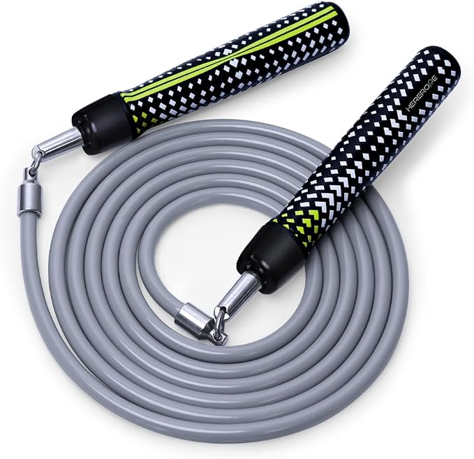 Hererope Weighted Jump Ropes for Men & Women, 1/2 LB Jump Rope Weighted With Ball-bearing, No-Slip Grip, Durable Steel Cable, Heavy Jump Rope Designed for Fitness, High-Intensity Strength Workouts, crossfit