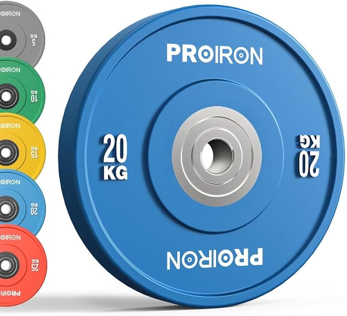 PROIRON Olympic Rubber Bumper Plates,Floor Protective Weight Plates,2" Solid Weight Plates for Barbell Strength Training and Weight Lifting,Less Impact, Absorb Bounce & Shock,5KG(11LB)/10KG(22LB)/15KG(33LB)/20KG(44LB),Single or Pair