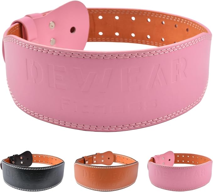 Leather Weight Lifting Belt, 4”& 6”Padded Lumbar Back Support, 10 Adjustable Holes, Gym Weight Belt Ideal for Deadlift, Powerlifting, Bodybuilding and Squat