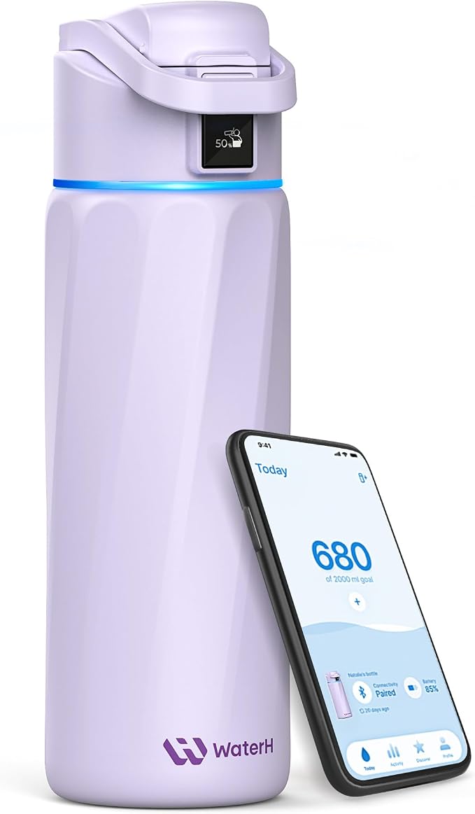 WaterH BOOST Smart Water Bottle Tracker with Reminder to Drink Water, 24oz | BPA-Free Double Wall Vacuum Insulated Stainless Steel, Leakproof, Smart App Tracking, Fits Cup Holders, Wide Mouth for School