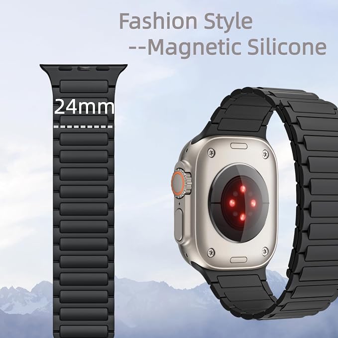 Magnetic Watch Band for Apple Watch Bands Ultra 3/2/1 bands for men women iwatch band 49mm 46mm 45mm 44mm 42mm Sport Silicone Wristband Strong Magnet link Strap for apple watch SE 3/2/1 ,Series 11 10 9 8 7 6 5 4 3 2 1 ,Black