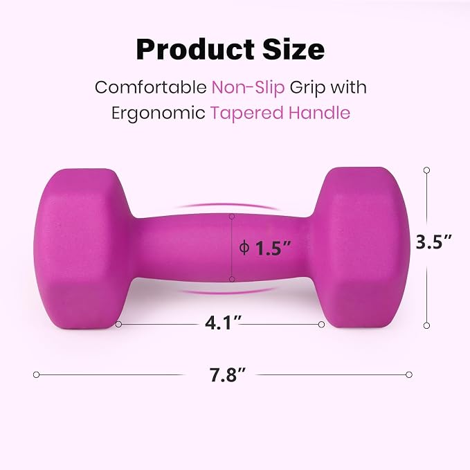 LIONSCOOL Set of 2 Neoprene Coated Dumbbell Hand Weights, Anti-Slip and Anti-Roll Hex Dumbbells in Pair for Strength Training, Resistance Training