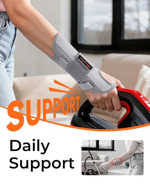 3-Splint Carpal Tunnel Wrist Brace Night Support, Left Hand Pain Relief | Adjustable Hand Brace for Tendonitis, Arthritis, Sprains & Strains, Wrist Support for Women & Men, Gray, S/M