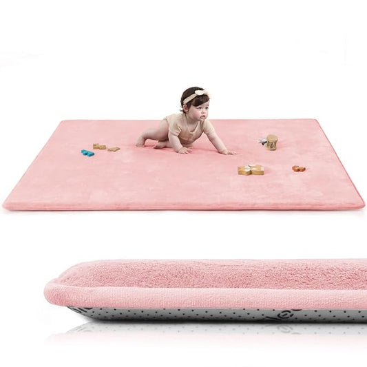 Huloo Sleep Baby Play Mat for Floor,50"×65" Playpen Mat for Toddler,Infant,Kids,1.3" Thick Elasti Foam Non-Slip Nursery Rug,Water Repellent Soft Padded Floor Mats for Tummy Time,Crawling(Pink)