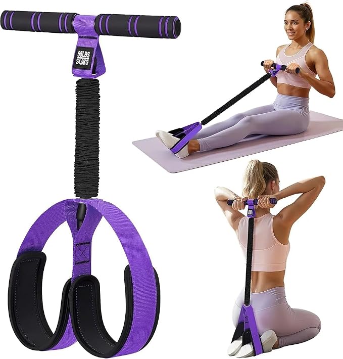 Upgraded Pedal Resistance Band with Comfort Grip Handle, Soft Padded Foot Straps & Thickened Latex Tubes | 55LBS Sit‑Up & Full Body Exercise for Abdomen, Waist, Arms, Core, Legs & Physical Therapy
