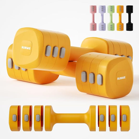 Lightweight Adjustable Dumbbell Kettlebell Set - 4 in 1 Free Weight Set with Kettlebell Grip Converter, Each 2.2 3.3 4.4 5.5lb Quick Change Weight Women Dumbbell Set for Small Spaces Home Gym
