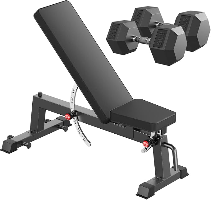 HANDBODE Adjustable Weight Bench, 1500 lb Incline Workout Bench, Home Gym | 0 To 85 Degree Backrest, Three Seat Angles, Steel Frame, Wheels And Handle, Foldable Storage, Chest Presses, Dumbbell Rows