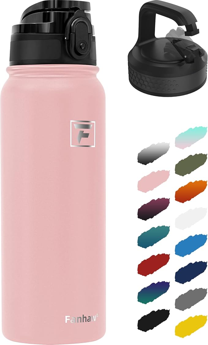 Fanhaw 20 oz Insulated Stainless Steel Water Bottle with Anti-Dust Chug Lid & Carabiner Lid, Leakproof Vacuum Metal Bottle for Kids, Teens & Adults, Back to School Essentials (Pink)