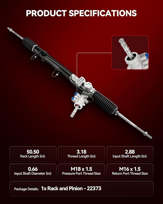 Torchbeam Power Steering Rack & Pinion Assembly Fit for 2005-2007 Town & Country, Grand Caravan, Caravan, Hydraulic System Steering, Replaces OEM 22-373
