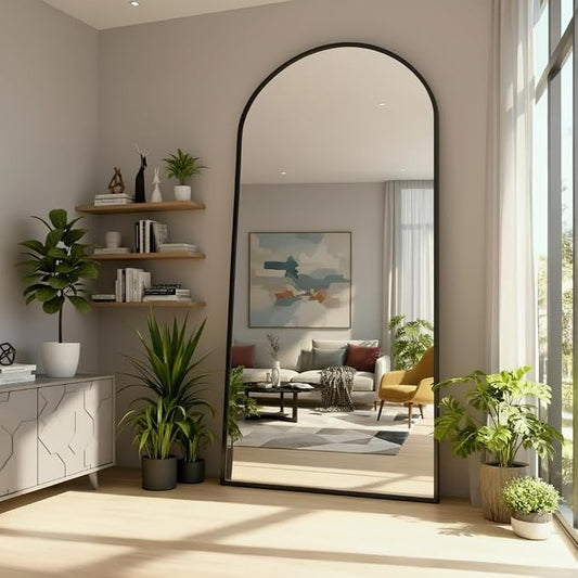 Arched Full Length Mirror 76"x34" Black | Aluminum Frame Shatterproof Glass, Freestanding Leaning Wall Mounted Mirror for Bedroom Living Room Entryway, Modern