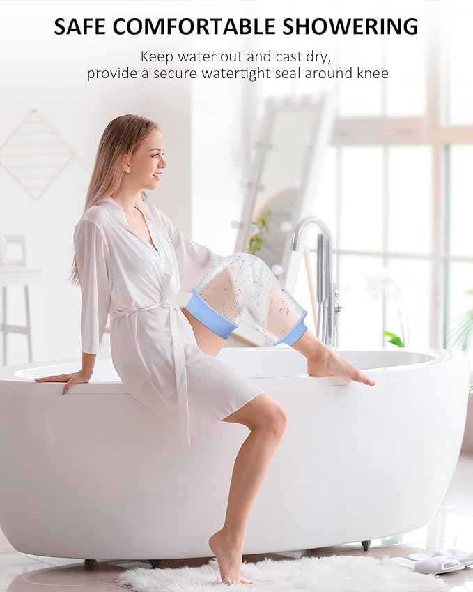 Zoyehoo Waterproof Knee Cover for Shower Adult After Surgery, Reusable | Knee Surgery Shower Cover Watertight Cast Protector for Replacement Surgery Wound Burns Broken, Soft Stretchy