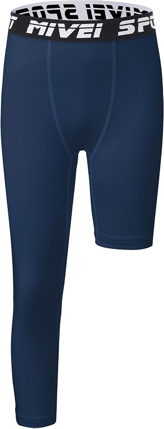 MIVEI One Leg Compression Tights Youth Boys Basketball Leg Sleeve | Kids Compression Pants Girls' Single Leg Tights 3/4 Leggings for Baseball Softball Soccer Running Football, Sports Base Layer