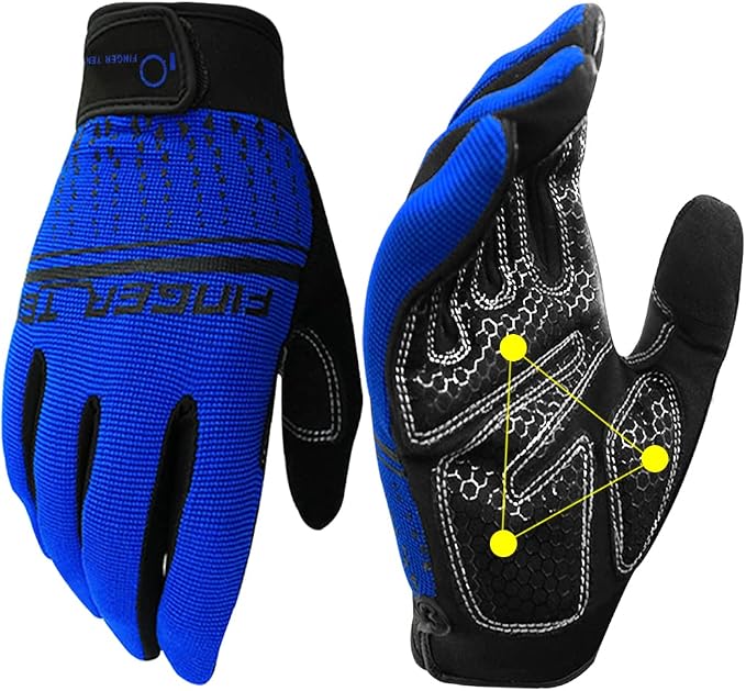 FINGER TEN Workout Gloves Full Finger with Padding 1 Pair | Shock Absorbing Palm Support, Non-Slip Extra Grip Control, Breathable Flexible Fit, for Exercise Weight Lifting Fitness