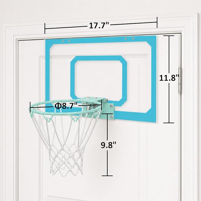 Mini Basketball Hoop Indoor – Over Door Basketball Set w/ 17"x11" Shatterproof Backboard, Foam-Padded Door Protection, Quiet Slam Dunk, 3 Mini Balls & Pump, No Tools Required