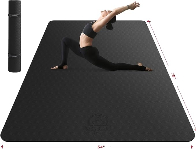 HAPBEAR Extra Large Yoga Mat - 72"x48"x6mm (1/4 inch), Non-Slip, Durable, Thick Wide Exercise Mat for Home Workouts, Yoga, Pilates, Stretching and Cardio Workouts