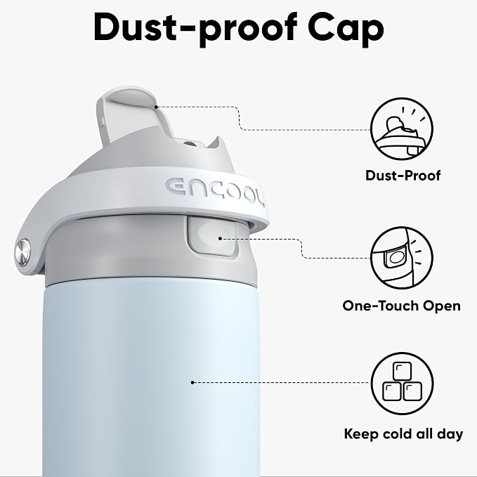 ENCOOL Leakproof Insulated Water Bottle with Straw Dual-Sip Water Bottle Bag-Safe Design for Work, Commute & Gym – Keeps Drinks Cold All Day, 18 oz, Misty Grey