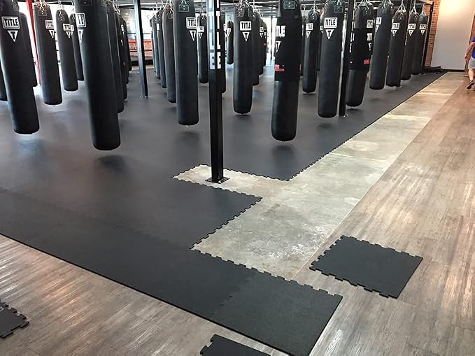American Floor Mats Fit-Lock 3/8 Inch Heavy Duty Rubber Flooring - Interlocking Rubber Tiles (24" x 24" Tile) 10% Grey - Single Center Tile