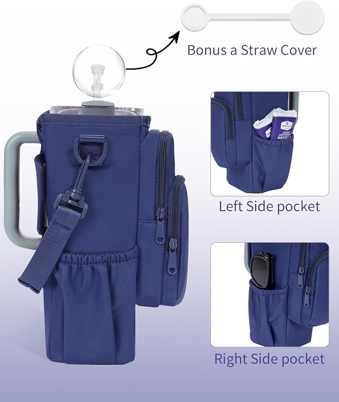 sportsnew 30/40oz Crossbody Water Bottle Holder Anti-Tip Tumbler Carrier | Lightweight Bottle Sling Fits Handled Tumbler w/ Phone Pocket, Adjustable Strap, Insulated Lining, Hands-free for Hiking Gym