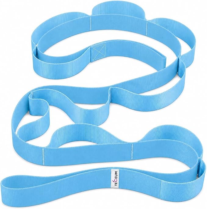 TECEUM Stretching Strap with 10 Loops for Physical Therapy & Rehab | Non-Elastic Yoga Stretch Band for Hamstring, Leg, Hip & Knee Rehab, Pilates, Flexibility & Mobility Exercises for Men & Women