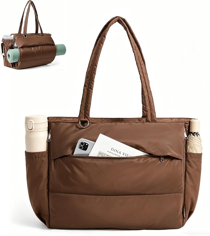BAGSMART Yoga Pilates Tote Bag for Women with Knotted Handle, Gym Bag | 23L lightweight & waterproof shoulder sling bag, gym bag with yoga mat holder, for 15.6'' Laptop, ideal for work travel