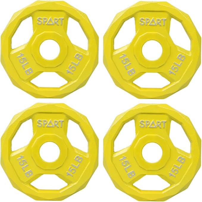 SPART Color Coded Weight Plate 2-Inch Cast Iron Tri-Grip Plate for Barbell,Solid Cast Iron Olympic Weight Plates for Strength Training, Weightlifting, Crossfit, 2.5/5/10/15/25/35/45LB, Single/Pair/Set
