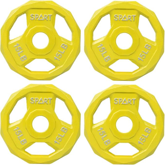 SPART Color Coded Weight Plate 2-Inch Cast Iron Tri-Grip Plate for Barbell,Solid Cast Iron Olympic Weight Plates for Strength Training, Weightlifting, Crossfit, 2.5/5/10/15/25/35/45LB, Single/Pair/Set