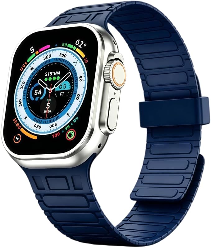 Magnetic Band Compatible with Apple Watch Ultra 3/2/1 Band for Men 49mm 46mm 45mm 44mm 42mm, Silicone Sport Waterproof Loop Strap Magnet Link for iWatch Series SE 11 10 9 8 7 6 5 4 3 2 1(Blue)