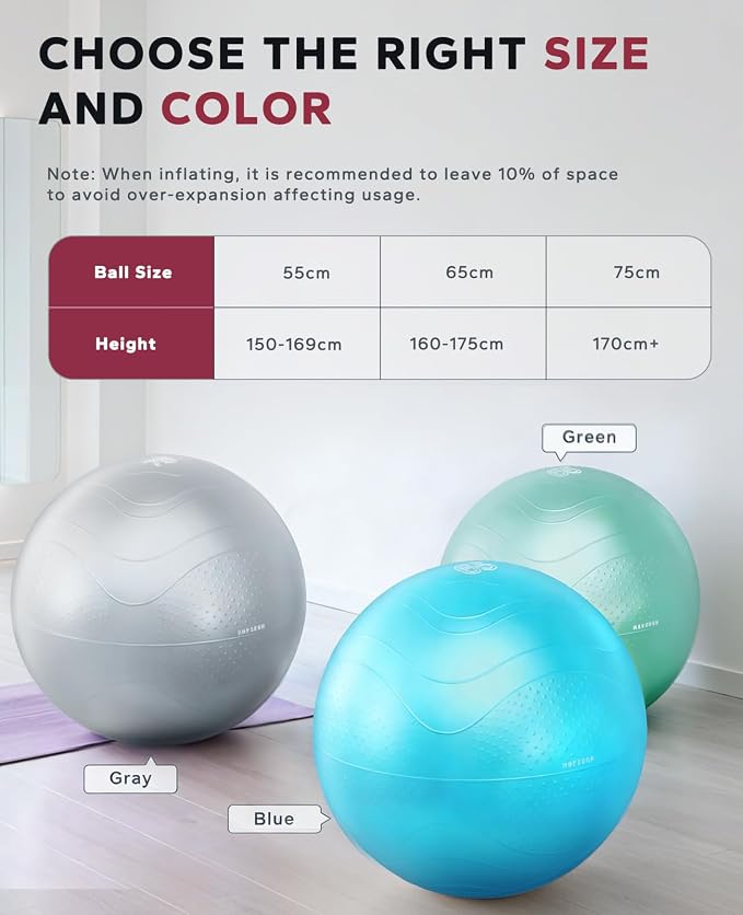 HAPBEAR Exercise Ball- Anti-Burst Slip-Resistant Yoga/Pilates Ball for Core Training & Posture Improvement, Home Gym/Rehab/Pregnancy Ball, Quick Pump & 3 Resistance Bands Included