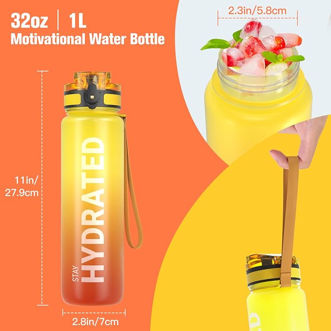 Sahara Sailor Water Bottle 32oz, Durable and Leakproof Water Bottles Motivational with Time Marker, Tritan, BPA Free, Wide Mouth with Easy Clean Brush for Gym, Travel, Home, School, Office (1 Bottle) | Bpa Free, Leakproof Wide Mouth With Fast Flow Lid ...