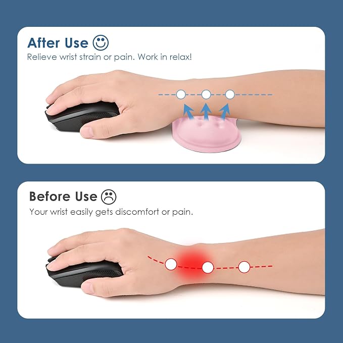 VANKEY Ergonomic Mouse Wrist Rest, Soft Support, Memory Foam Pad, Non-Slip Base (Pale Pink)